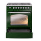 ILVE Nostalgie II 30-Inch Dual Fuel Range with 5 Sealed Burners, 4 cu. ft. Oven, Emerald Green with Chrome Trim, Liquid Propane, Triple Glass Door, UP30NMPEGCLP