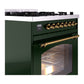 ILVE Nostalgie II 30-Inch Dual Fuel Range with 5 Sealed Burners, 4 cu. ft. Oven, Emerald Green with Brass Trim, Natural Gas, Triple Glass Door, UP30NMPEGG