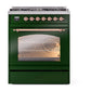 ILVE Nostalgie II 30-Inch Dual Fuel Range with 5 Sealed Burners, 4 cu. ft. Oven, Emerald Green with Copper Trim, Liquid Propane, Triple Glass Door, UP30NMPEGPLP
