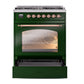 ILVE Nostalgie II 30-Inch Dual Fuel Range with 5 Sealed Burners, 4 cu. ft. Oven, Emerald Green with Copper Trim, Natural Gas, Triple Glass Door, UP30NMPEGP