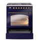 ILVE Nostalgie II 30-Inch Dual Fuel Range with 5 Sealed Burners, 4 cu. ft. Oven, Midnight Blue with Burnished Trim, Liquid Propane, Triple Glass Door, UP30NMPMBBLP