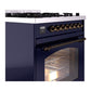 ILVE Nostalgie II 30-Inch Dual Fuel Range with 5 Sealed Burners, 4 cu. ft. Oven, Midnight Blue with Burnished Trim, Liquid Propane, Triple Glass Door, UP30NMPMBBLP