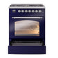 ILVE Nostalgie II 30-Inch Dual Fuel Range with 5 Sealed Burners, 4 cu. ft. Oven, Midnight Blue with Chrome Trim, Natural Gas, Triple Glass Door, UP30NMPMBC