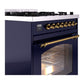 ILVE Nostalgie II 30-Inch Dual Fuel Range with 5 Sealed Burners, 4 cu. ft. Oven, Midnight Blue with Brass Trim, Liquid Propane, Triple Glass Door, UP30NMPMBGLP