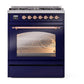 ILVE Nostalgie II 30-Inch Dual Fuel Range with 5 Sealed Burners, 4 cu. ft. Oven, Midnight Blue with Copper Trim, Liquid Propane, Triple Glass Door, UP30NMPMBPLP