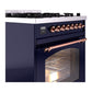 ILVE Nostalgie II 30-Inch Dual Fuel Range with 5 Sealed Burners, 4 cu. ft. Oven, Midnight Blue with Copper Trim, Liquid Propane, Triple Glass Door, UP30NMPMBPLP