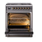 ILVE Nostalgie II 30-Inch Dual Fuel Range with 5 Sealed Burners, 4 cu. ft. Oven, Graphite Matte with Burnished Trim, Liquid Propane, Triple Glass Door, UP30NMPMGBLP