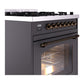 ILVE Nostalgie II 30-Inch Dual Fuel Range with 5 Sealed Burners, 4 cu. ft. Oven, Graphite Matte with Burnished Trim, Liquid Propane, Triple Glass Door, UP30NMPMGBLP
