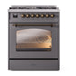 ILVE Nostalgie II 30-Inch Dual Fuel Range with 5 Sealed Burners, 4 cu. ft. Oven, Graphite Matte with Burnished Trim, Natural Gas, Triple Glass Door, UP30NMPMGB