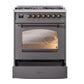 ILVE Nostalgie II 30-Inch Dual Fuel Range with 5 Sealed Burners, 4 cu. ft. Oven, Graphite Matte with Burnished Trim, Natural Gas, Triple Glass Door, UP30NMPMGB