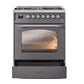 ILVE Nostalgie II 30-Inch Dual Fuel Range with 5 Sealed Burners, 4 cu. ft. Oven, Graphite Matte with Chrome Trim, Liquid Propane, Triple Glass Door, UP30NMPMGCLP