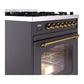 ILVE Nostalgie II 30-Inch Dual Fuel Range with 5 Sealed Burners, 4 cu. ft. Oven, Graphite Matte with Brass Trim, Liquid Propane, Triple Glass Door, UP30NMPMGGLP