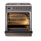 ILVE Nostalgie II 30-Inch Dual Fuel Range with 5 Sealed Burners, 4 cu. ft. Oven, Graphite Matte with Brass Trim, Natural Gas, Triple Glass Door, UP30NMPMGG