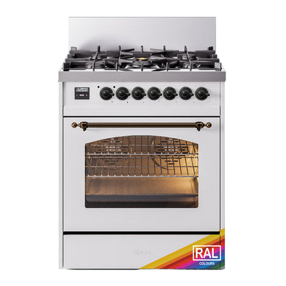 ILVE Nostalgie II 30-Inch Dual Fuel Range with 5 Sealed Burners, 4 cu. ft. Oven, RAL with Burnished Trim, Natural Gas, Triple Glass Door, UP30NMPRAB