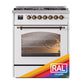 ILVE Nostalgie II 30-Inch Dual Fuel Range with 5 Sealed Burners, 4 cu. ft. Oven, RAL with Burnished Trim, Natural Gas, Triple Glass Door, UP30NMPRAB