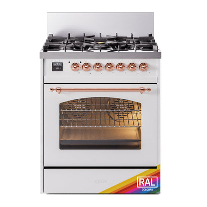ILVE Nostalgie II 30-Inch Dual Fuel Range with 5 Sealed Burners, 4 cu. ft. Oven, RAL with Copper Trim, Natural Gas, Triple Glass Door, UP30NMPRAP