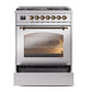 ILVE Nostalgie II 30-Inch Dual Fuel Range with 5 Sealed Burners, 4 cu. ft. Oven, Stainless Steel with Burnished Trim, Natural Gas, Triple Glass Door, UP30NMPSSB
