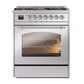 ILVE Nostalgie II 30-Inch Dual Fuel Range with 5 Sealed Burners, 4 cu. ft. Oven, Stainless Steel with Chrome Trim, Liquid Propane, Triple Glass Door, UP30NMPSSCLP