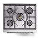 ILVE Nostalgie II 30-Inch Dual Fuel Range with 5 Sealed Burners, 4 cu. ft. Oven, Stainless Steel with Chrome Trim, Liquid Propane, Triple Glass Door, UP30NMPSSCLP