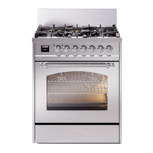 ILVE Nostalgie II 30-Inch Dual Fuel Range with 5 Sealed Burners, 4 cu. ft. Oven, Stainless Steel with Chrome Trim, Natural Gas, Triple Glass Door, UP30NMPSSC