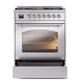 ILVE Nostalgie II 30-Inch Dual Fuel Range with 5 Sealed Burners, 4 cu. ft. Oven, Stainless Steel with Chrome Trim, Natural Gas, Triple Glass Door, UP30NMPSSC