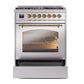 ILVE Nostalgie II 30-Inch Dual Fuel Range with 5 Sealed Burners, 4 cu. ft. Oven, Stainless Steel with Brass Trim, Liquid Propane, Triple Glass Door, UP30NMPSSGLP