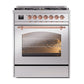 ILVE Nostalgie II 30-Inch Dual Fuel Range with 5 Sealed Burners, 4 cu. ft. Oven, Stainless Steel with Copper Trim, Liquid Propane, Triple Glass Door, UP30NMPSSPLP