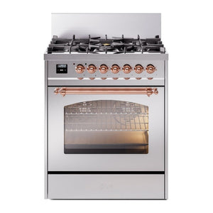 ILVE Nostalgie II 30-Inch Dual Fuel Range with 5 Sealed Burners, 4 cu. ft. Oven, Stainless Steel with Copper Trim, Natural Gas, Triple Glass Door, UP30NMPSSP