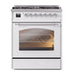 ILVE Nostalgie II 30-Inch Dual Fuel Range with 5 Sealed Burners, 4 cu. ft. Oven, White with Chrome Trim, Natural Gas, Triple Glass Door, UP30NMPWHC