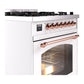 ILVE Nostalgie II 30-Inch Dual Fuel Range with 5 Sealed Burners, 4 cu. ft. Oven, White with Copper Trim, Liquid Propane, Triple Glass Door, UP30NMPWHPLP