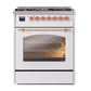 ILVE Nostalgie II 30-Inch Dual Fuel Range with 5 Sealed Burners, 4 cu. ft. Oven, White with Copper Trim, Natural Gas, Triple Glass Door, UP30NMPWHP