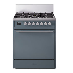 ILVE Professional Plus II 30-Inch Dual Fuel Range with 5 Sealed Burners, 4 cu. ft. Oven, Blue Grey, Liquid Propane, Solid Door, UP30QMPBGLP