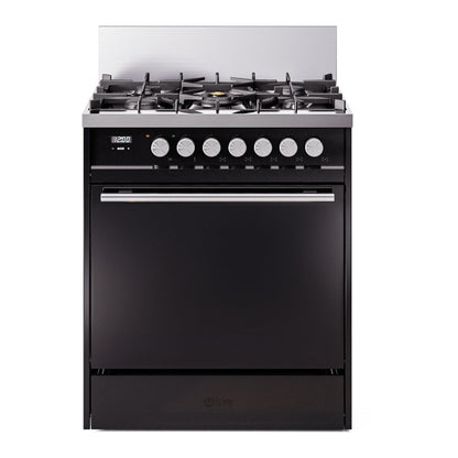 ILVE Professional Plus II 30-Inch Dual Fuel Range with 5 Sealed Burners, 4 cu. ft. Oven, Glossy Black, Liquid Propane, Solid Door, UP30QMPBKLP