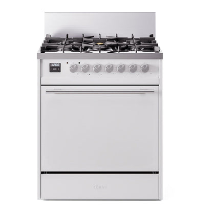 ILVE Professional Plus II 30-Inch Dual Fuel Range with 5 Sealed Burners, 4 cu. ft. Oven, White, Natural Gas, Solid Door, UP30QMPWH