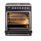 ILVE Nostalgie II 30-Inch Dual Fuel Range with 5 Sealed Burners, 4 cu. ft. Oven, Glossy Black with Chrome Trim, Natural Gas, Solid Door, UP30QNMPBKC