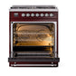 ILVE Nostalgie II 30-Inch Dual Fuel Range with 5 Sealed Burners, 4 cu. ft. Oven, Burgundy with Chrome Trim, Liquid Propane, Solid Door, UP30QNMPBUCLP