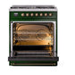 ILVE Nostalgie II 30-Inch Dual Fuel Range with 5 Sealed Burners, 4 cu. ft. Oven, Emerald Green with Burnished Trim, Natural Gas, Solid Door, UP30QNMPEGB