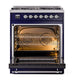 ILVE Nostalgie II 30-Inch Dual Fuel Range with 5 Sealed Burners, 4 cu. ft. Oven, Midnight Blue with Chrome Trim, Natural Gas, Solid Door, UP30QNMPMBC