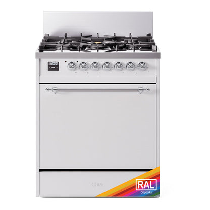 ILVE Nostalgie II 30-Inch Dual Fuel Range with 5 Sealed Burners, 4 cu. ft. Oven, RAL with Chrome Trim, Natural Gas, Solid Door, UP30QNMPRAC