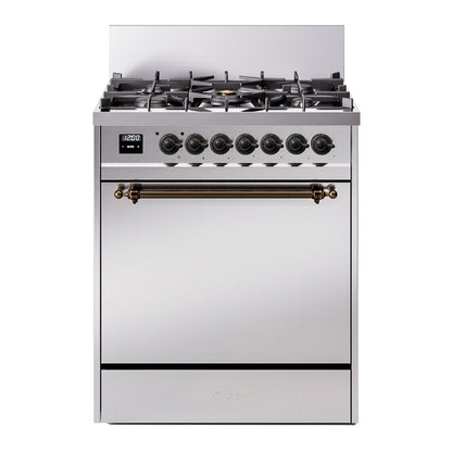 ILVE Nostalgie II 30-Inch Dual Fuel Range with 5 Sealed Burners, 4 cu. ft. Oven, Stainless Steel with Burnished Trim, Natural Gas, Solid Door, UP30QNMPSSB