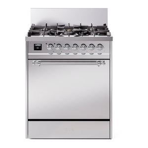 ILVE Nostalgie II 30-Inch Dual Fuel Range with 5 Sealed Burners, 4 cu. ft. Oven, Stainless Steel with Chrome Trim, Liquid Propane, Solid Door, UP30QNMPSSCLP