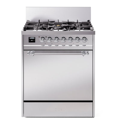 ILVE Nostalgie II 30-Inch Dual Fuel Range with 5 Sealed Burners, 4 cu. ft. Oven, Stainless Steel with Chrome Trim, Liquid Propane, Solid Door, UP30QNMPSSCLP