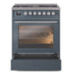 ILVE Professional Plus II 30-Inch Dual Fuel Range with 5 Sealed Burners, 4 cu. ft. Oven, Blue Grey, Natural Gas, Triple Glass Door, UP30WMPBG