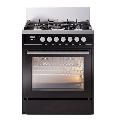ILVE Professional Plus II 30-Inch Dual Fuel Range with 5 Sealed Burners, 4 cu. ft. Oven, Glossy Black, Natural Gas, Triple Glass Door, UP30WMPBK
