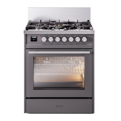 ILVE Professional Plus II 30-Inch Dual Fuel Range with 5 Sealed Burners, 4 cu. ft. Oven, Graphite Matte, Liquid Propane, Triple Glass Door, UP30WMPMGLP