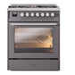 ILVE Professional Plus II 30-Inch Dual Fuel Range with 5 Sealed Burners, 4 cu. ft. Oven, Graphite Matte, Natural Gas, Triple Glass Door, UP30WMPMG