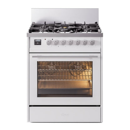 ILVE Professional Plus II 30-Inch Dual Fuel Range with 5 Sealed Burners, 4 cu. ft. Oven, White, Natural Gas, Triple Glass Door, UP30WMPWH