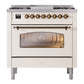 ILVE Nostalgie II 36-Inch Dual Fuel Range with 6 Sealed Burners + Griddle, 3.5 cu. ft. Oven, Antique White with Burnished Trim, Natural Gas, Triple Glass Door, UP36FNMPAWB