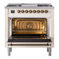 ILVE Nostalgie II 36-Inch Dual Fuel Range with 6 Sealed Burners + Griddle, 3.5 cu. ft. Oven, Antique White with Burnished Trim, Natural Gas, Triple Glass Door, UP36FNMPAWB
