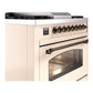 ILVE Nostalgie II 36-Inch Dual Fuel Range with 6 Sealed Burners + Griddle, 3.5 cu. ft. Oven, Antique White with Burnished Trim, Natural Gas, Triple Glass Door, UP36FNMPAWB